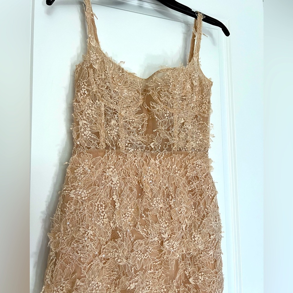 Montsand Ivory Beaded Lace Pencil Midi Dress in Nude - Picture 8 of 13